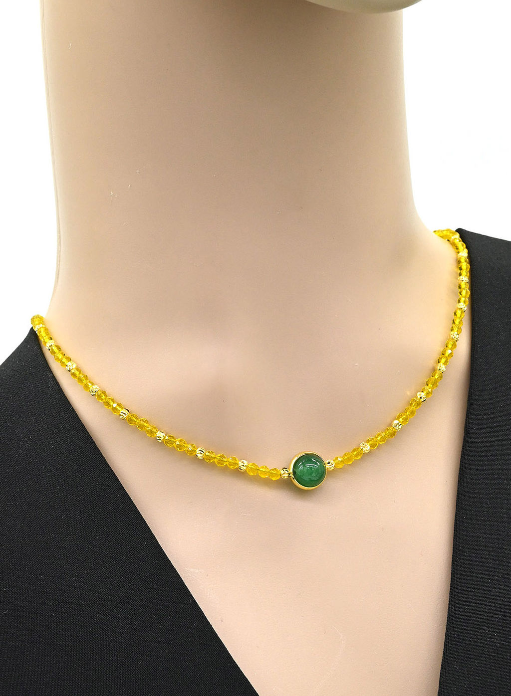 Чокер на шею из циркона с кварцем шарик 3мм цв.желтый, 40см
