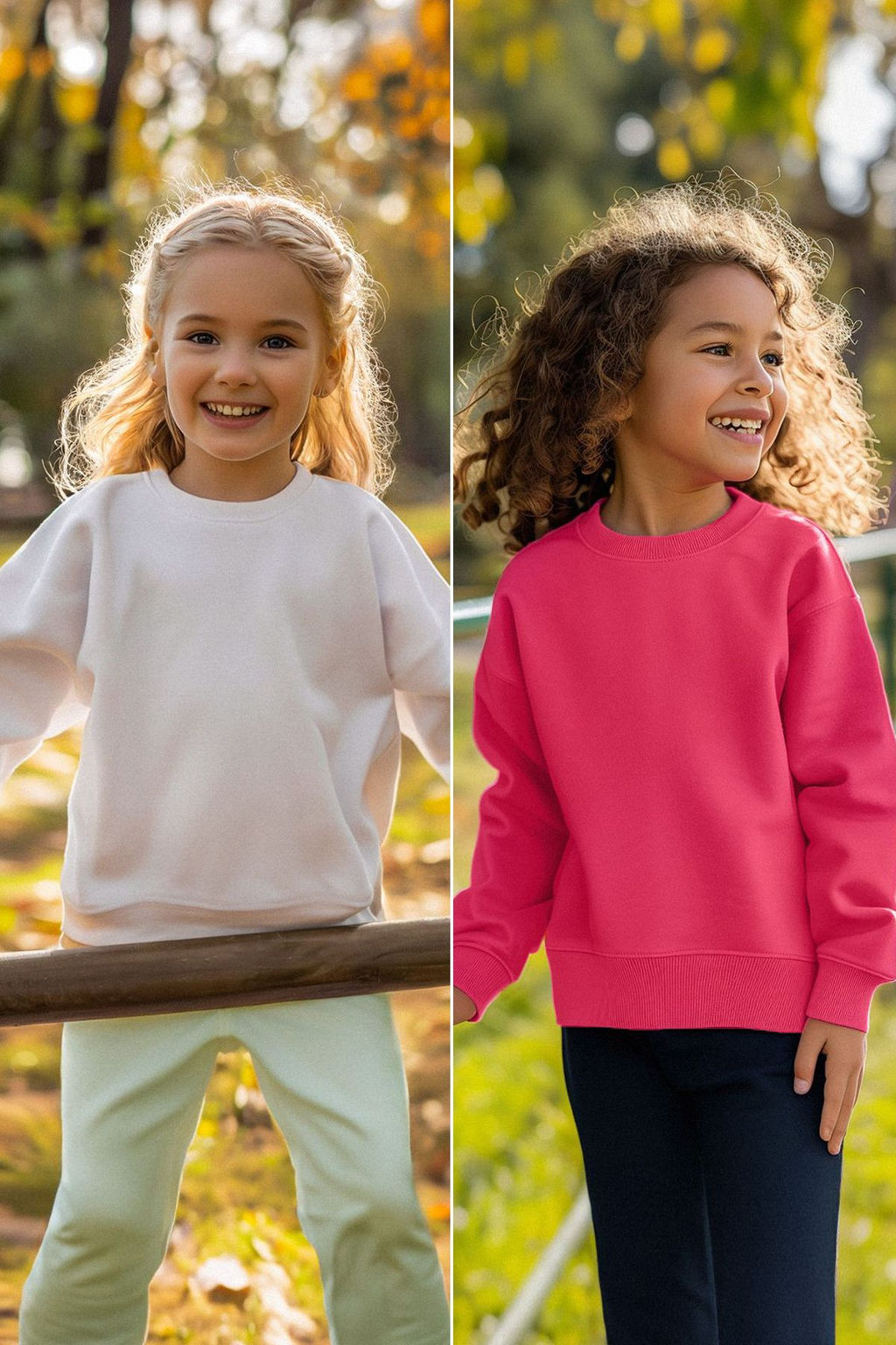 Pembe-Ekru K?z Cocuk Mevsimlik-Ince Bisiklet Yaka 2li Basic Orme Sweatshirt TKDAW25SW00000
