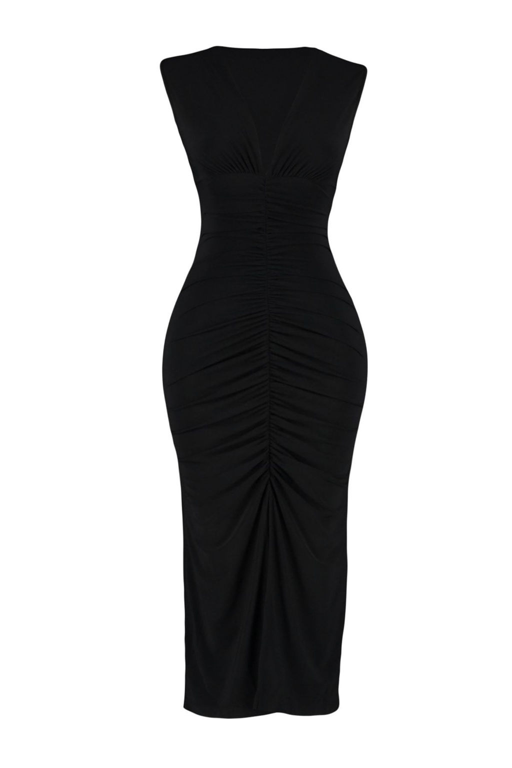 TRENDYOLMILLA Siyah Fitted/Vucuda Oturan Buzgu Detayl? Midi Esnek Orme Kalem Elbise TWOSS23EL00751  фото 11