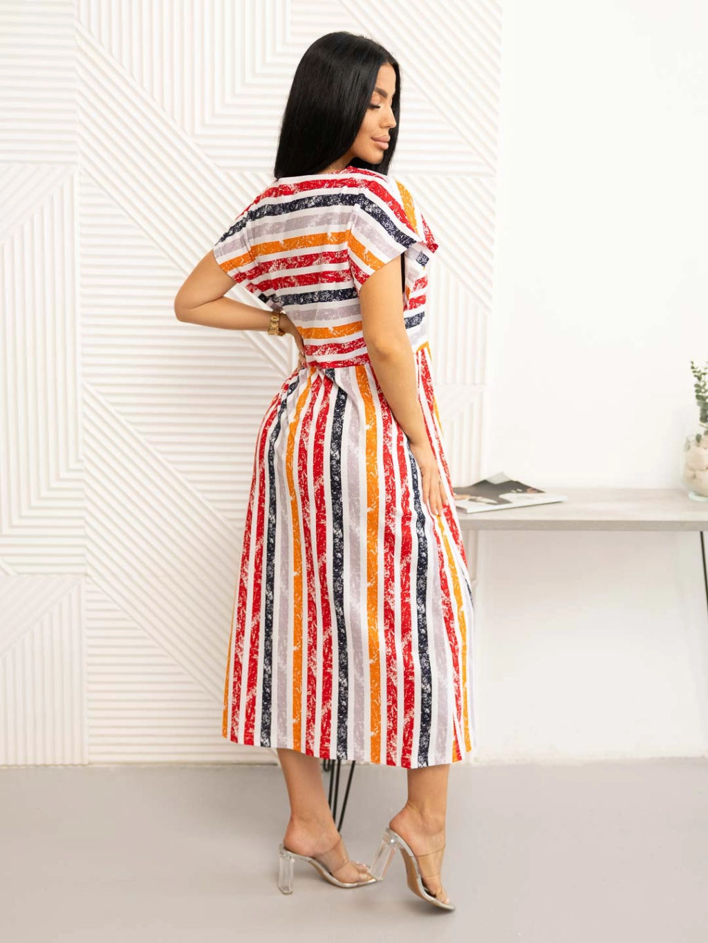 Платье женское, цвет красный оранжевый белый