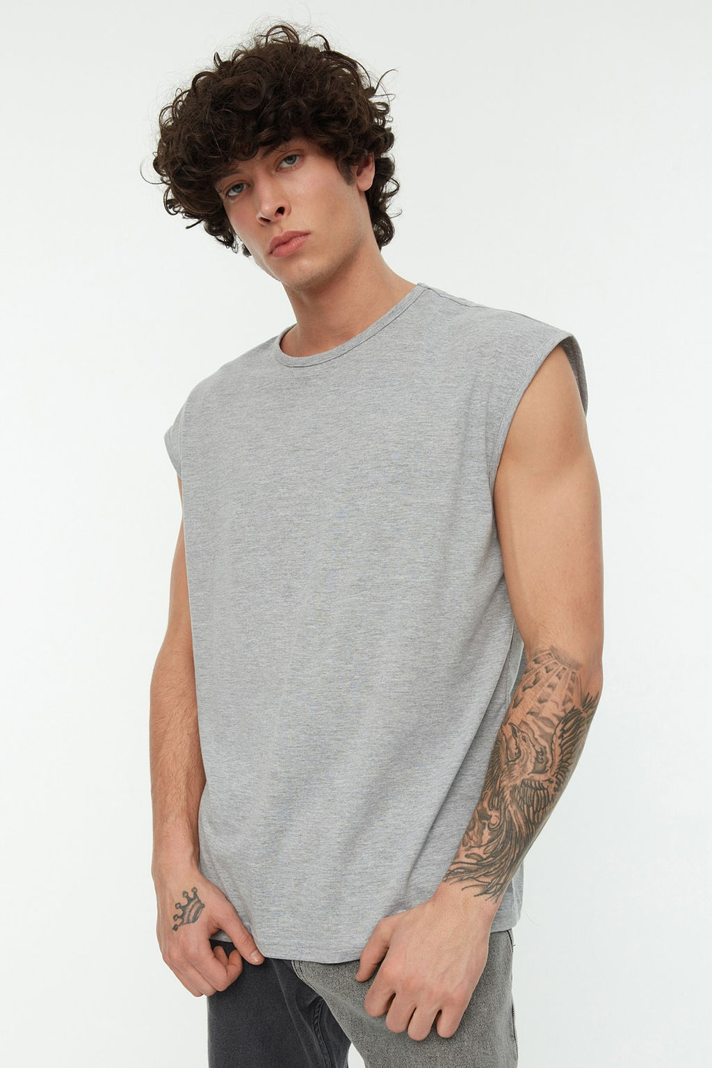 TRENDYOL MAN Basic Lacivert-Gri 2li Paket Oversize/Genis Kesim Pamuklu Kolsuz T-Shirt/Atlet TMNSS22AL0070 - Trendyolmilla фото 7