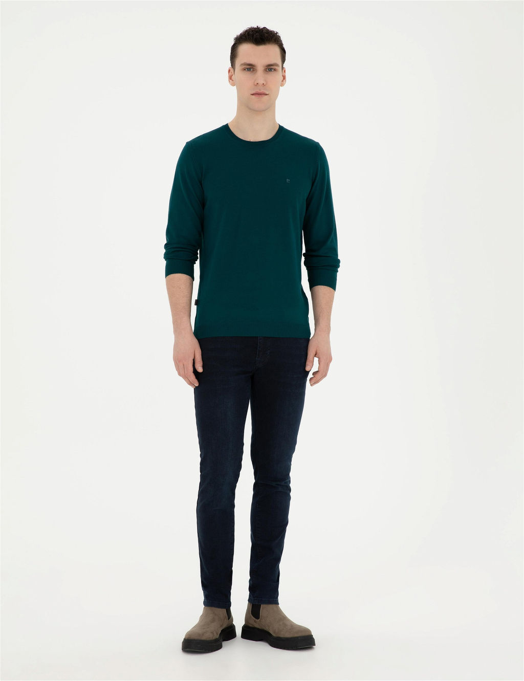 Ye_il Slim Fit Bisiklet Yaka Y_n Kar___ml_ Basic Triko Kazak - Pierre cardin фото 4