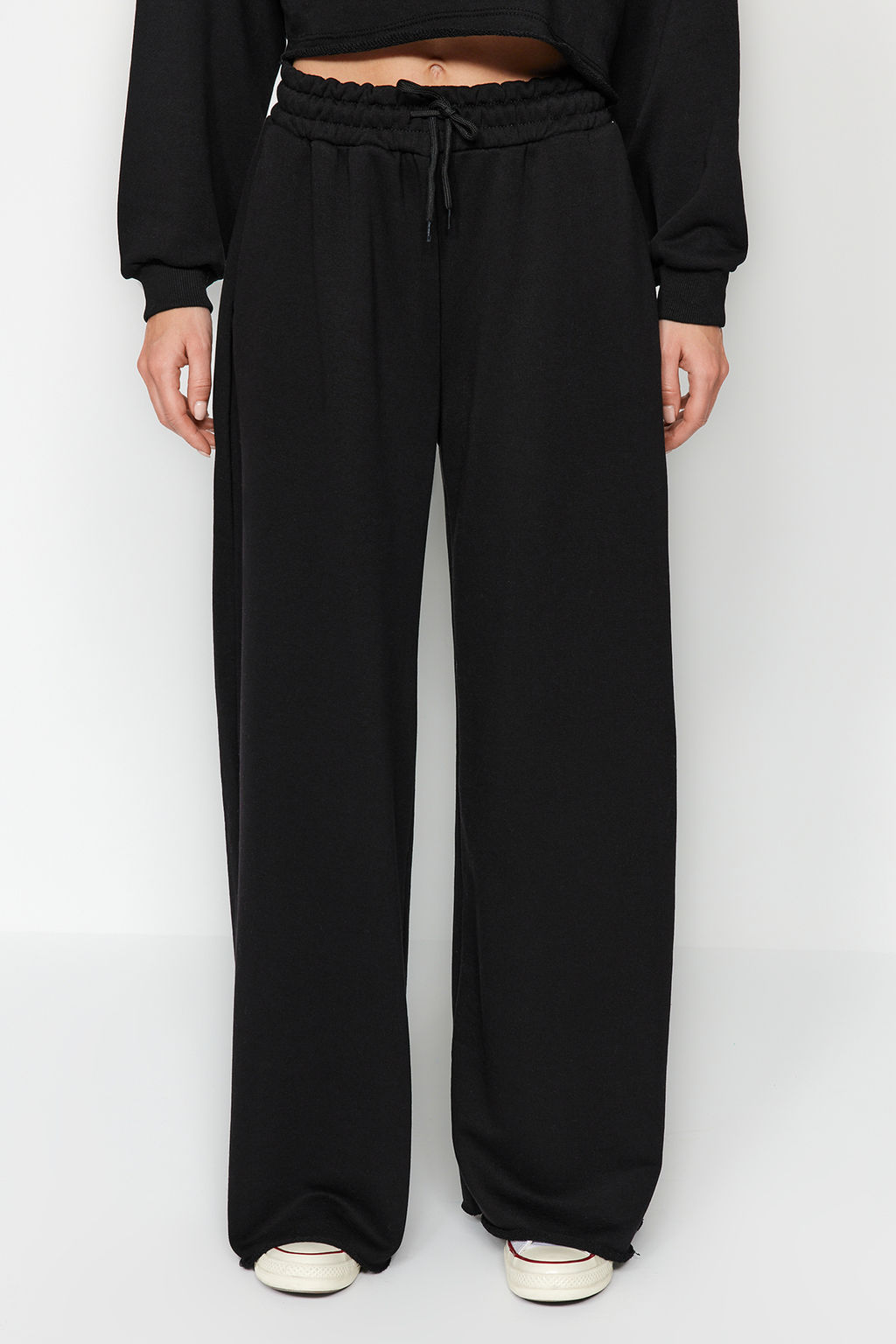 Siyah Kal?n Extra Wide Leg Yuksek Bel Orme Esofman Alt? Pantolon TWOAW24EA00043 - Trendyolmilla фото 4