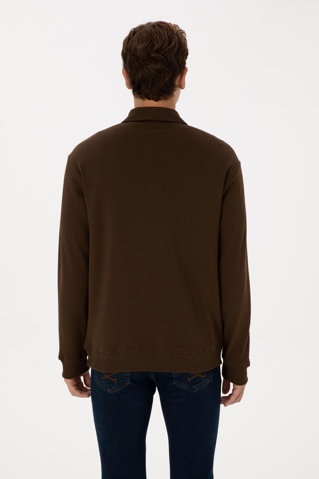 Erkek Regular Fit Yar_m Fermuarl_ Kahverengi Basic Sweatshirt - U.s. polo assn фото 5