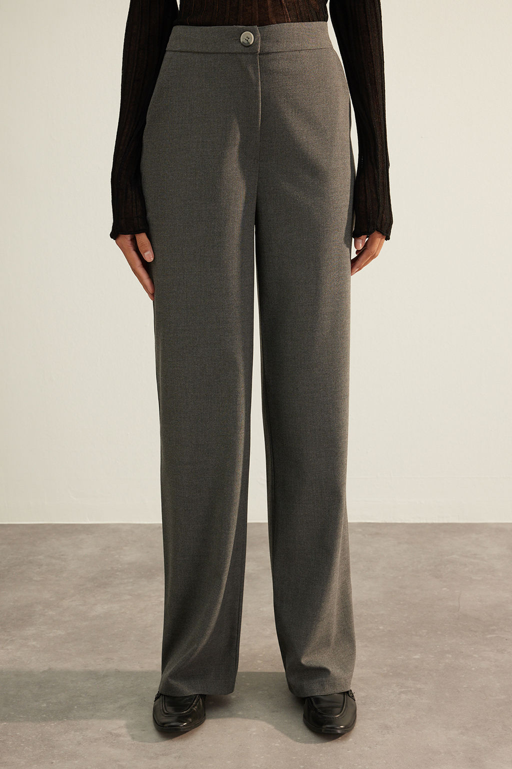 TRENDYOLMILLA Antrasit Premium Kalite Wide Leg/Genis Paca Dokuma Kumas Pantolon TWOAW24PL00227 фото 4