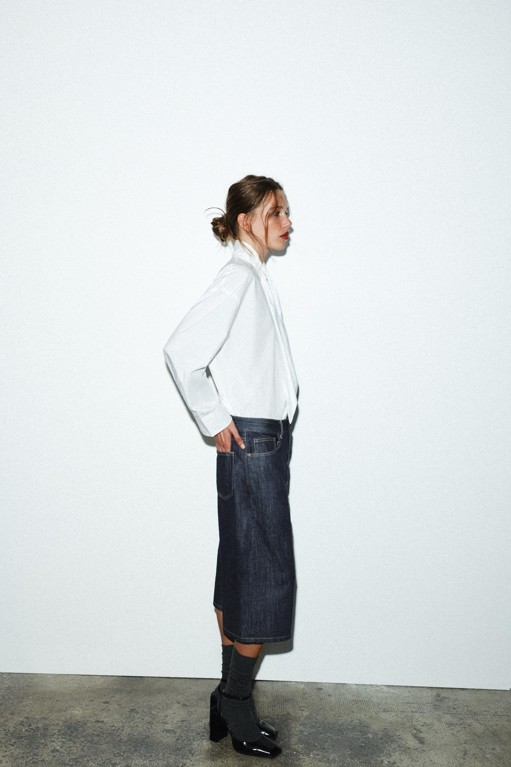 TRF MID-WAIST DENIM JORTS BERMUDA SHORTS - Zara фото 4