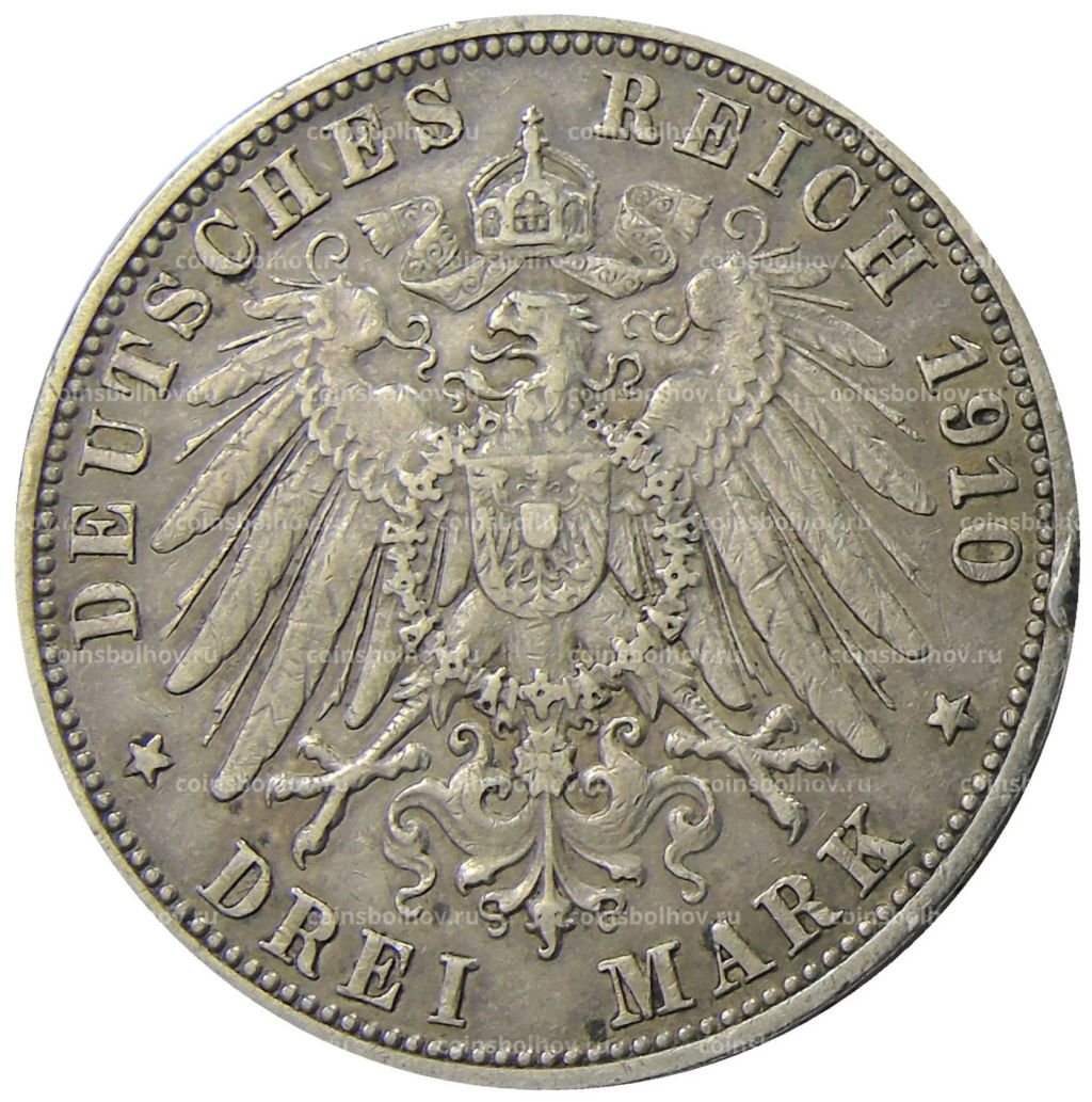 3 марки 1910 года F Германия (Вюртемберг)