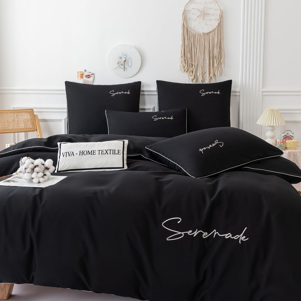 Комплект постельного белья Однотонный Сатин Вышивка CH020 Евро 4 Наволочки