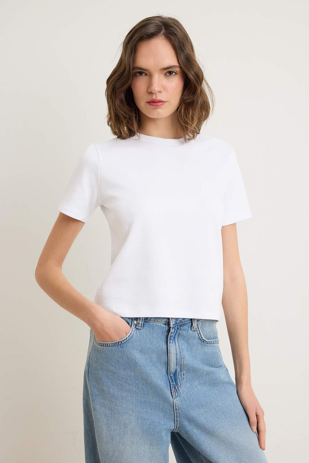 Siyah-Beyaz Kal?n Pamuklu Tok Kumasl? Regular Kesim Orme T-Shirt Orme T-Shirt TWOSS26TS00302 - Trendyolmilla фото 2