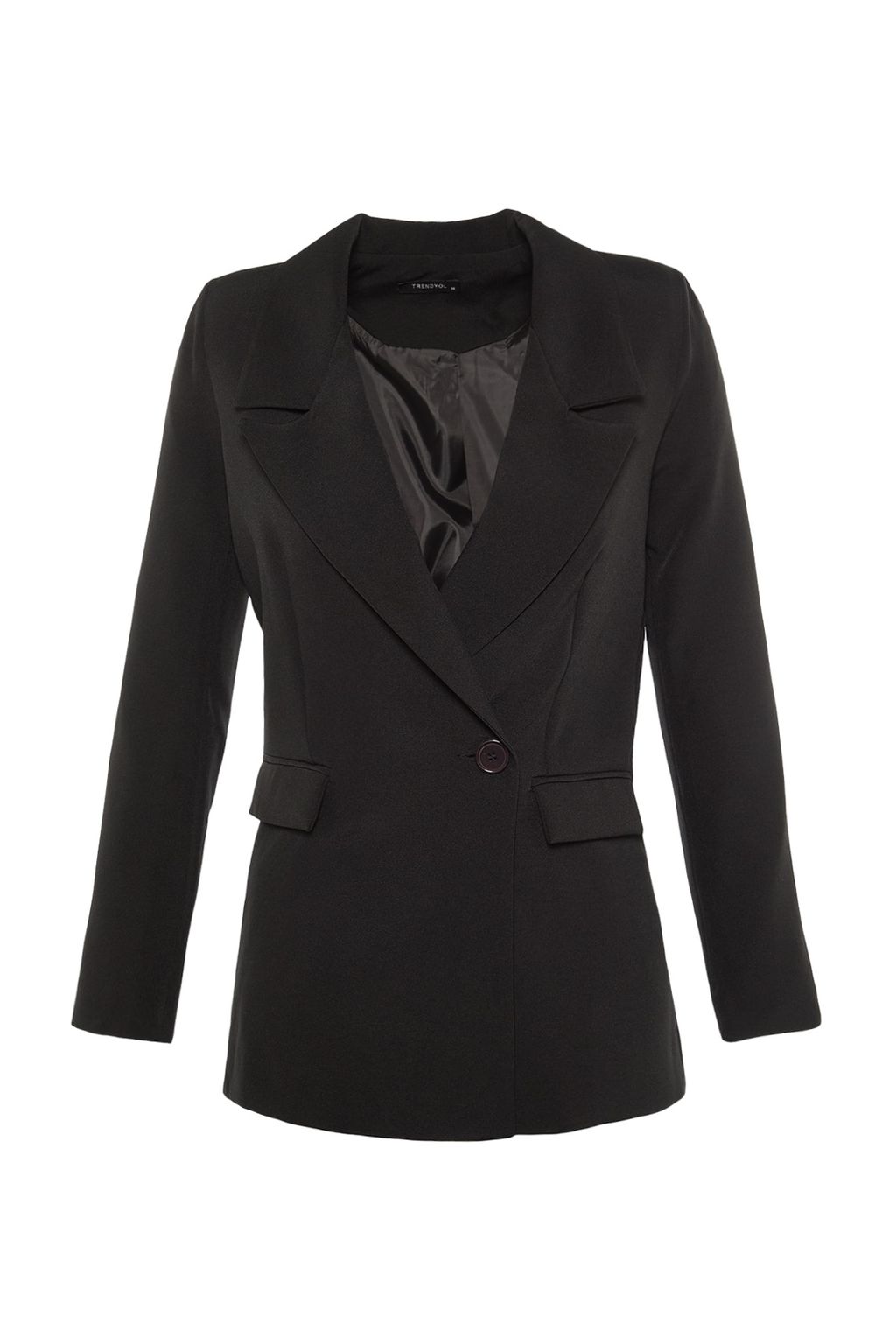 Siyah Regular Astarl? Kruvaze Kapama Dokuma Blazer Ceket TWOSS20CE0059