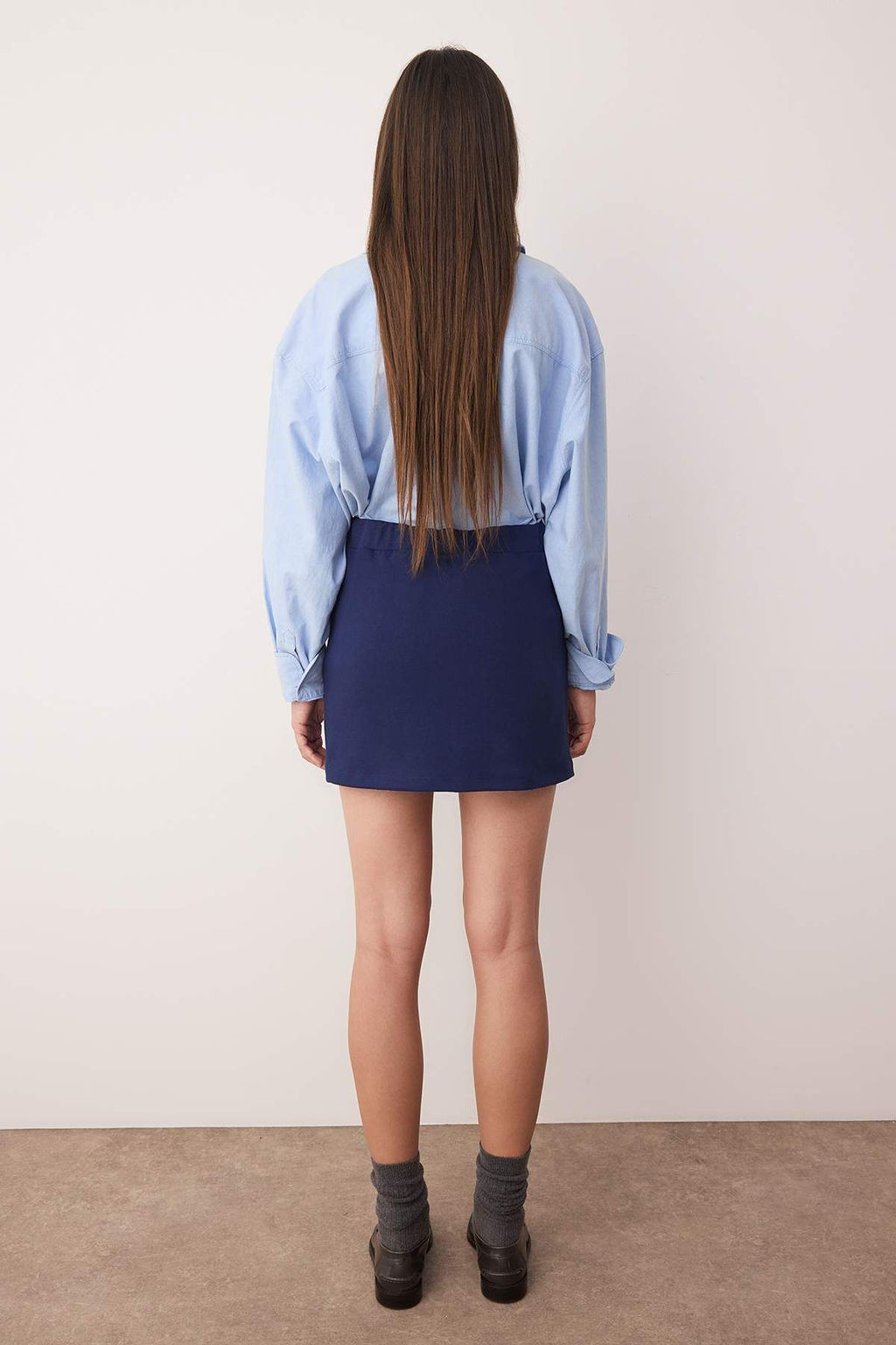 Lacivert Dugme Detayl? Mini Interlok Orme Sort Etek TWOAW26ET00009 - Trendyolmilla фото 4