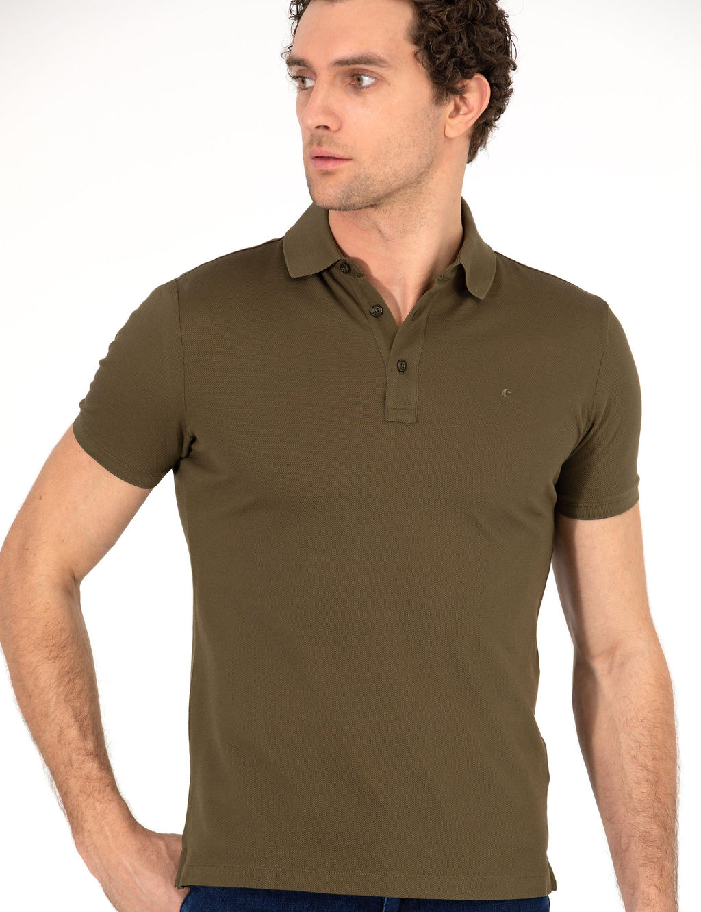 Haki Polo Yaka Slim Fit Basic Merserize T-shirt