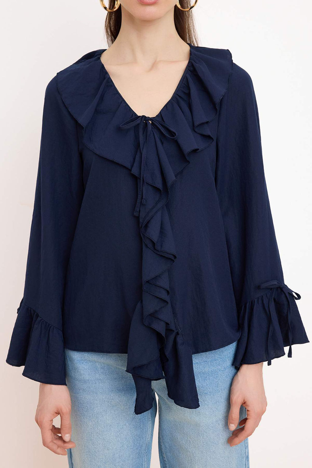 Lacivert F?rf?r Detayl? Dokuma Bluz TWOAW26BZ00290 B