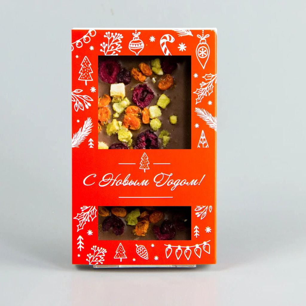 Молочный шоколад с вишней, облепихой и киви, красная коробочка #16, 85гр