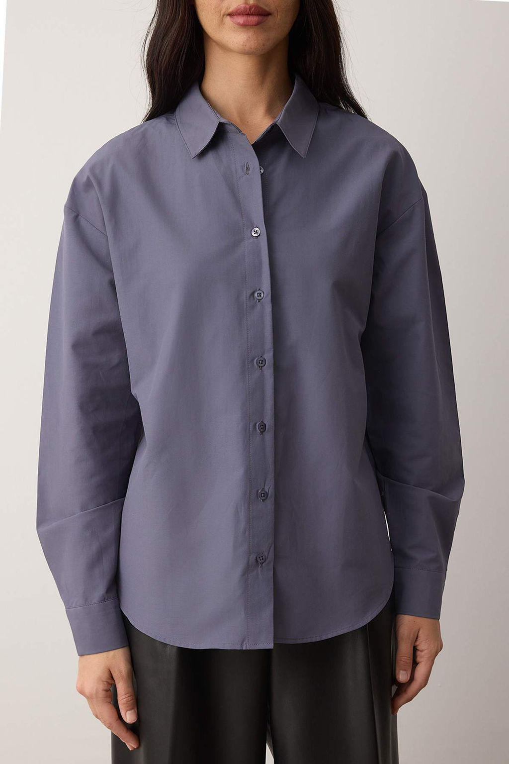 Antrasit Loose Fit Pamuklu Dokuma Gomlek TWOAW20GO0107