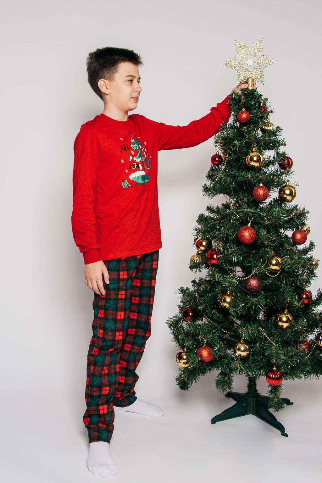 Скидка 10%! Пижама детская (джемпер, брюки) 91249 красный/зеленая клетка 895 Be Friends  фото 3