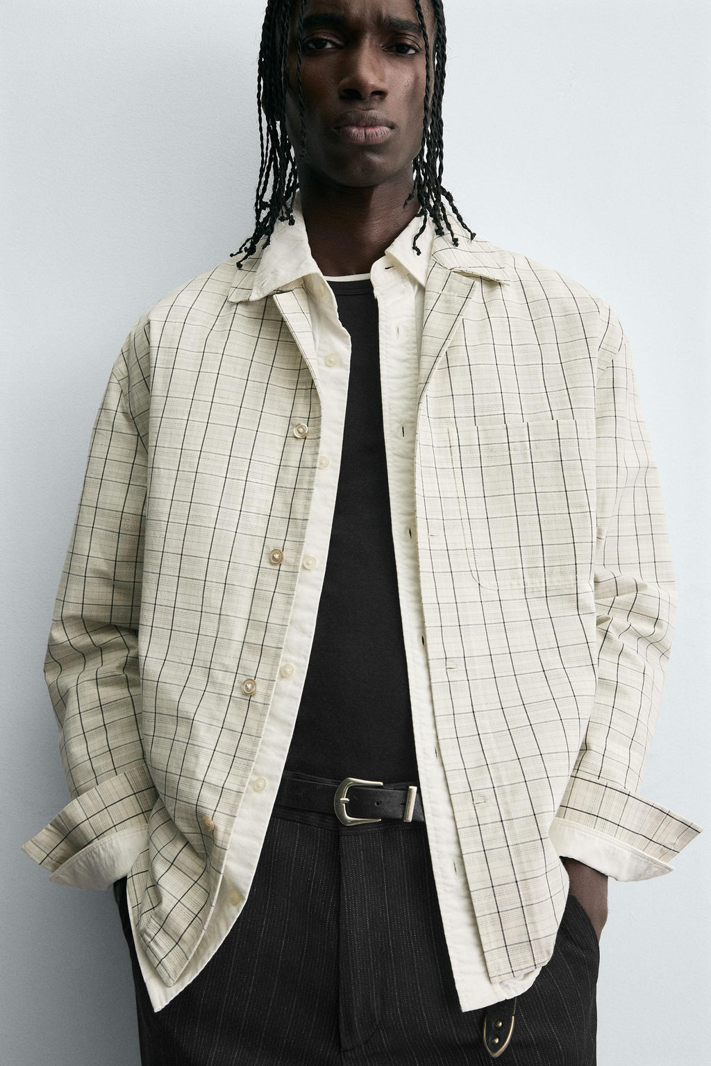 TEXTURED CHECK OVERSHIRT - Zara фото 7