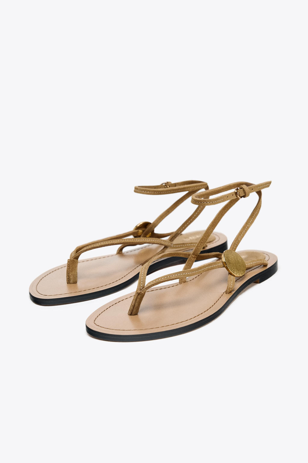 SPLIT SUEDE FLAT SANDALS WITH APPLIQUE - Zara фото 8