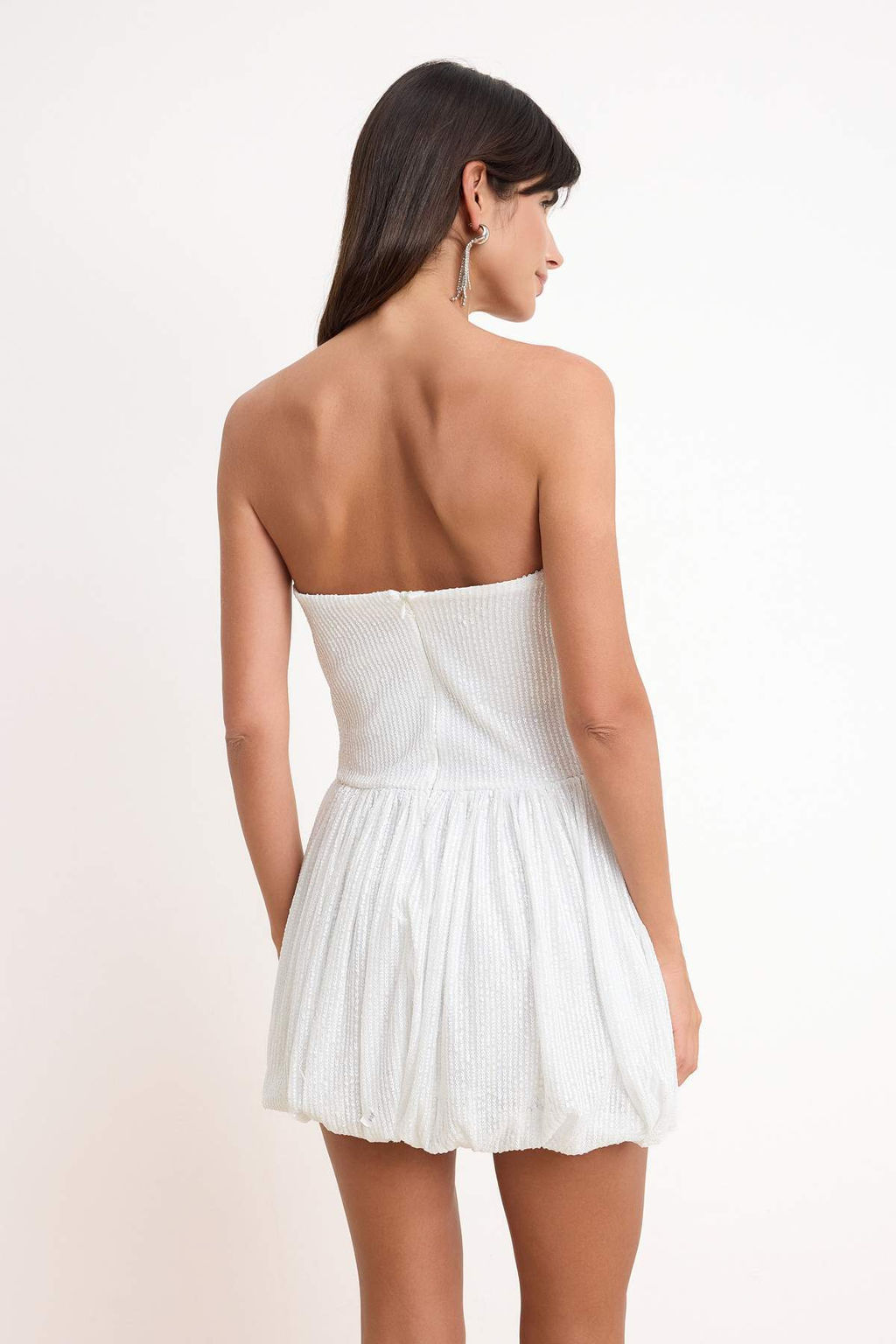 Beyaz Duz A Kesim Par?lt?l? Orme Payet K?sa / Mini Astarl? S?k/Gece Elbise