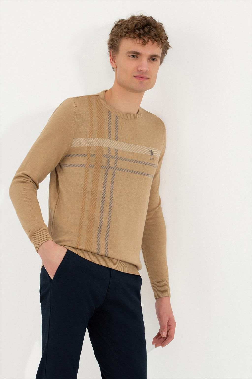 Мужской светло-коричневый меланжевый свитер Неожиданная скидка в корзине - U.s. polo assn фото 3