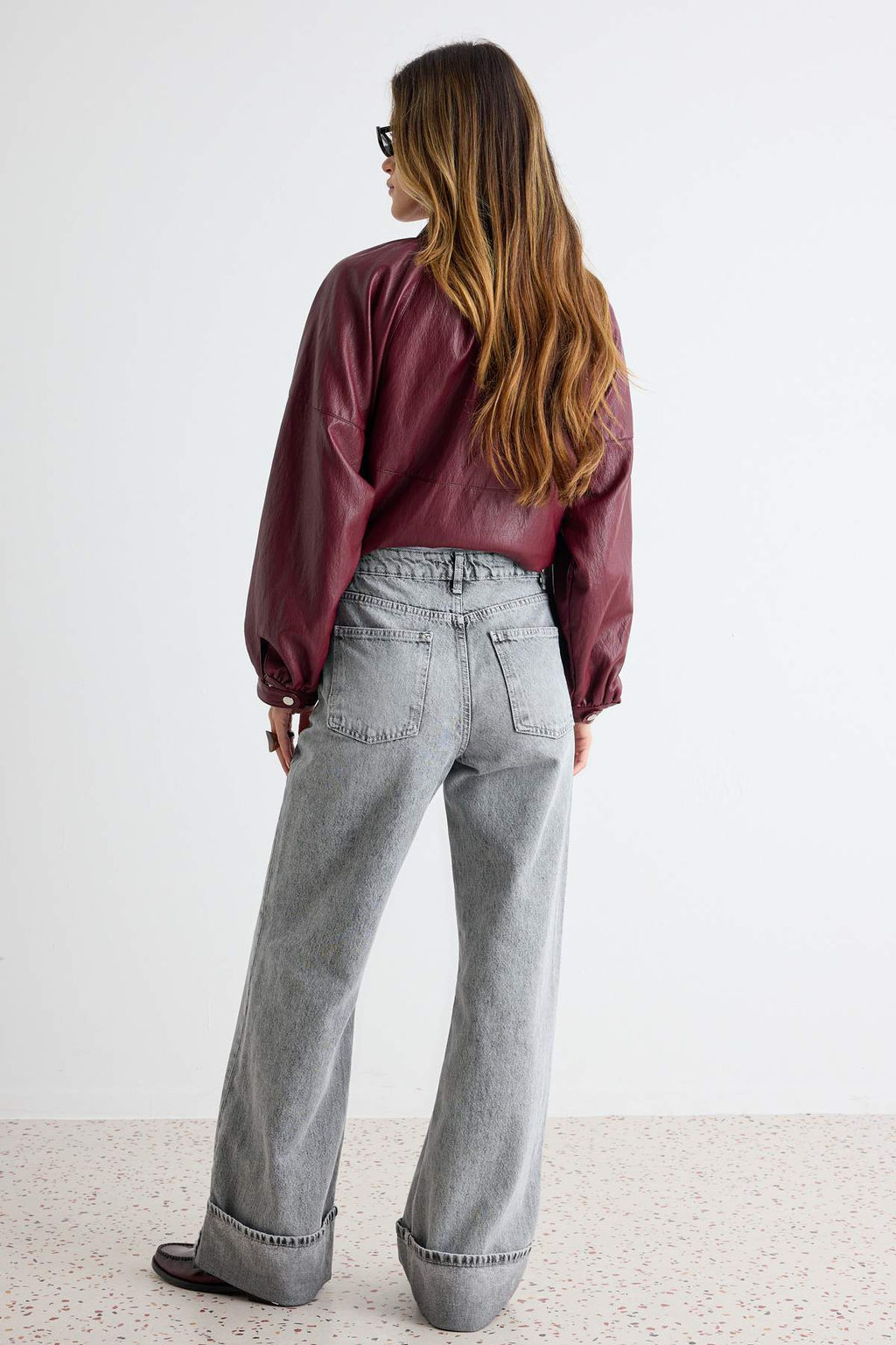 Gri %100 Pamuk Y_ksek Bel Wide Leg Jeans TWOAW27JE00016 - Trendyolmilla фото 4