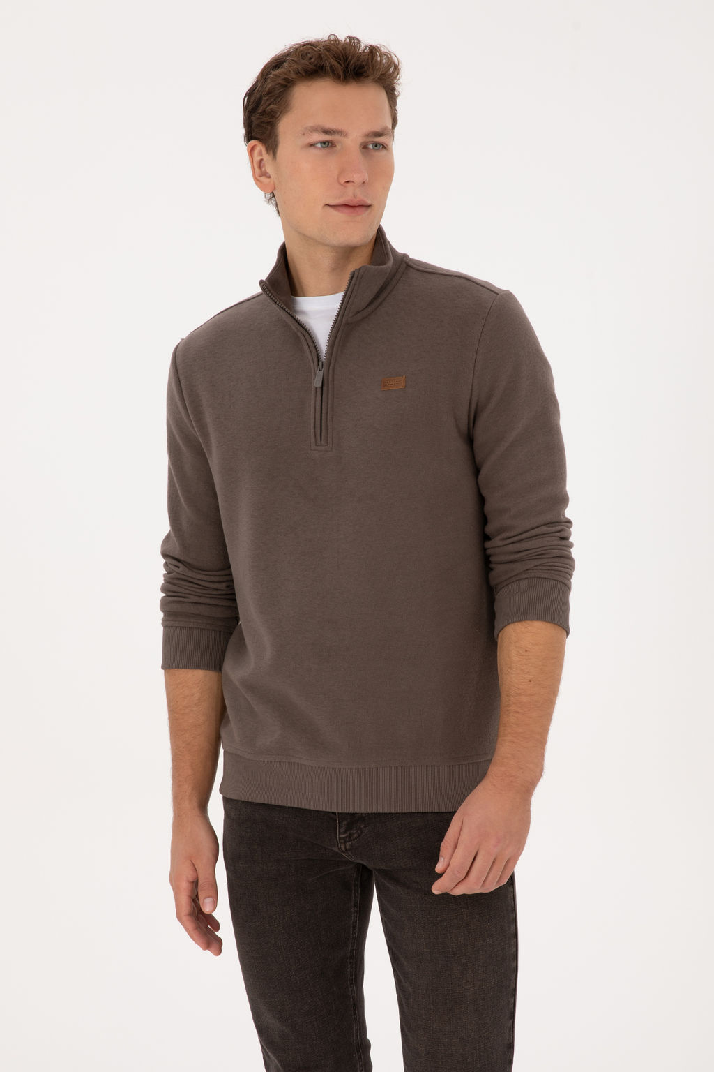 Erkek Regular Fit Yar_m Fermuarl_ Vizon Basic Sweatshirt - U.s. polo assn фото 8