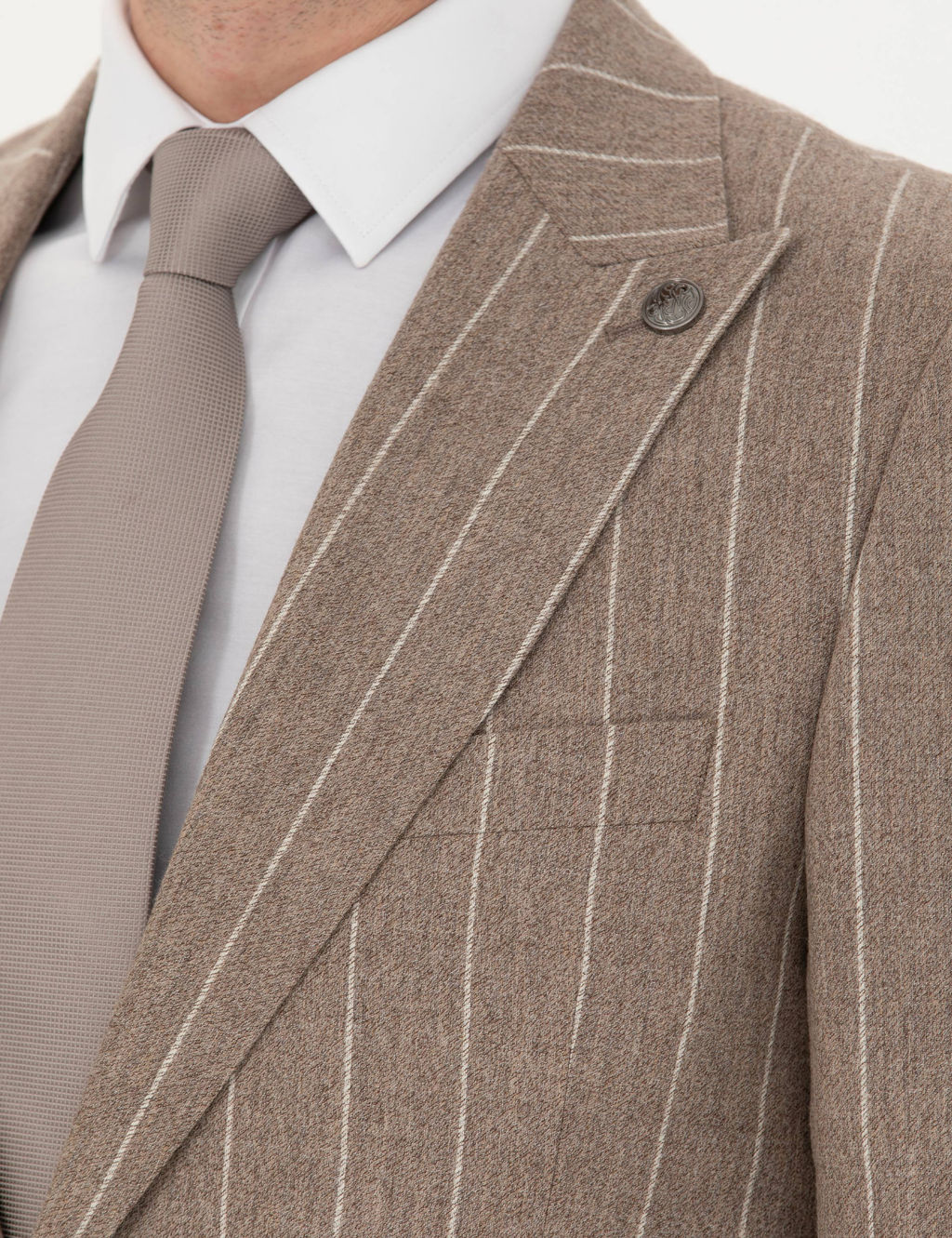 Bej _izgili Ekstra Slim Fit Y_n Tak_m Elbise