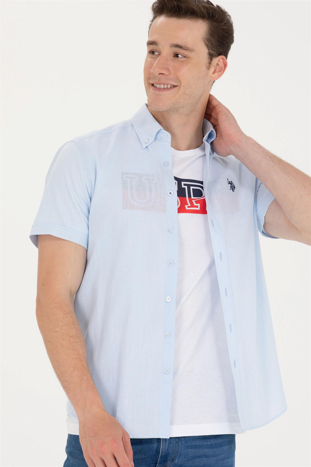 U. S. Polo Assn Мужская голубая рубашка с коротким рукавом - U.s. polo assn фото 8