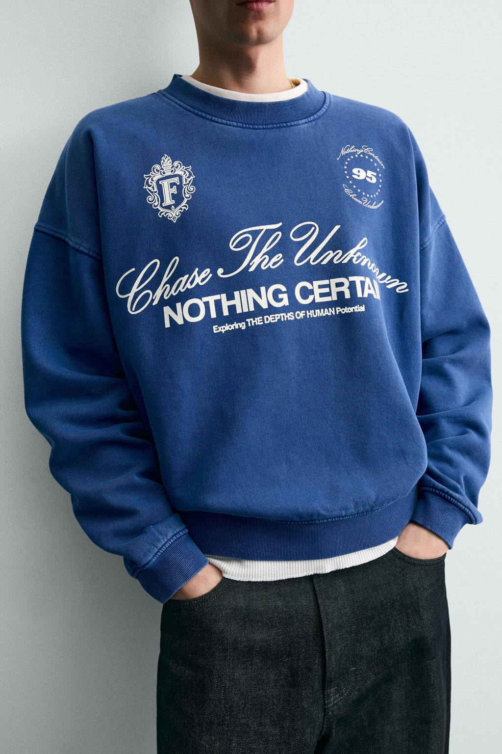 SUDADERA BOXY FIT TEXTOS ESTAMPADOS / Marino - Zara фото 5