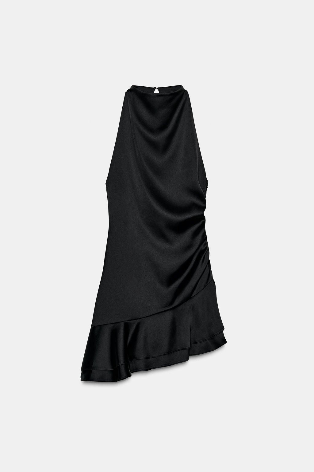 SHORT SATIN RUFFLE DRESS