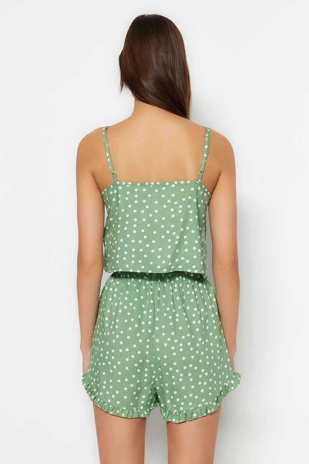 Trendyolmilla Beyaz Puantiyeli F?rf?r Detayl? Ip Ask?l? Viskon Sortlu Dokuma Pijama Tak?m? THMSS21PT0742 фото 7