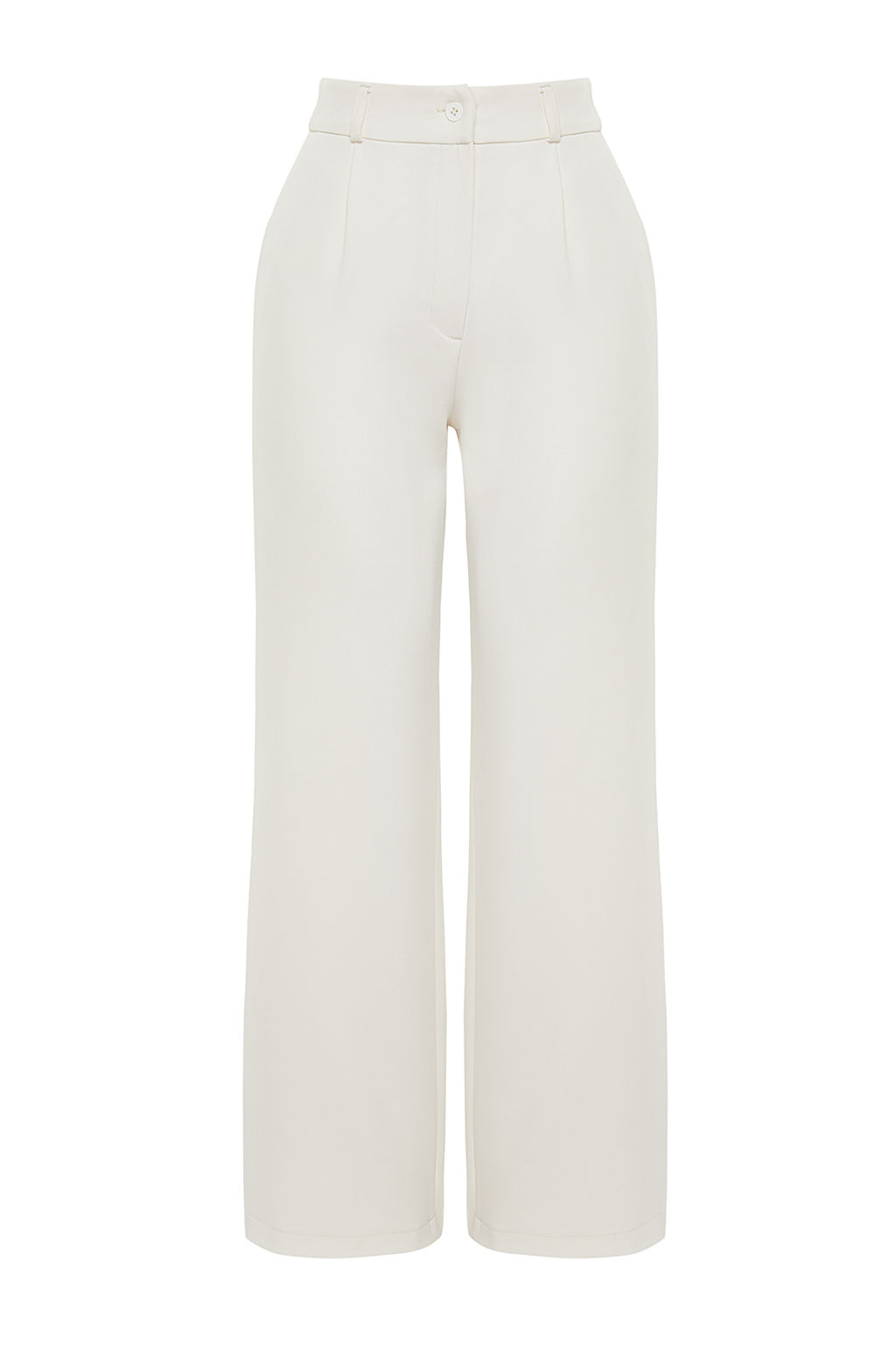 Ekru Yuksek Bel Wide Leg/Genis Paca Pilili Dokuma Kumas Pantolon TWOAW21PL0076