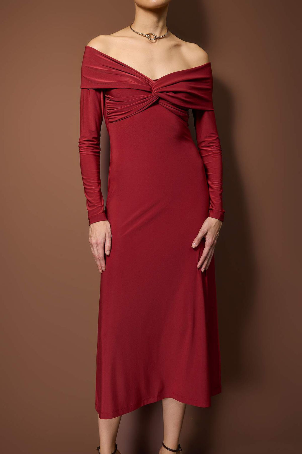 Siyah Carmen Yaka A-line/Can Ac?lan Esnek Orme Midi Elbise TWOAW26EL00143 - Trendyolmilla фото 7