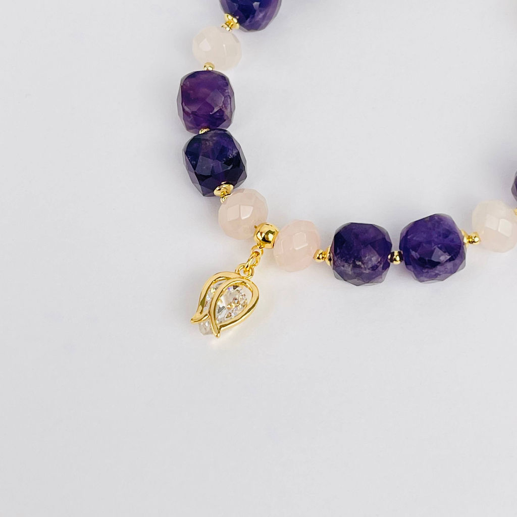 Браслет из Аметиста и Розового кварца с подвеской - Радуга самоцветов фото 3