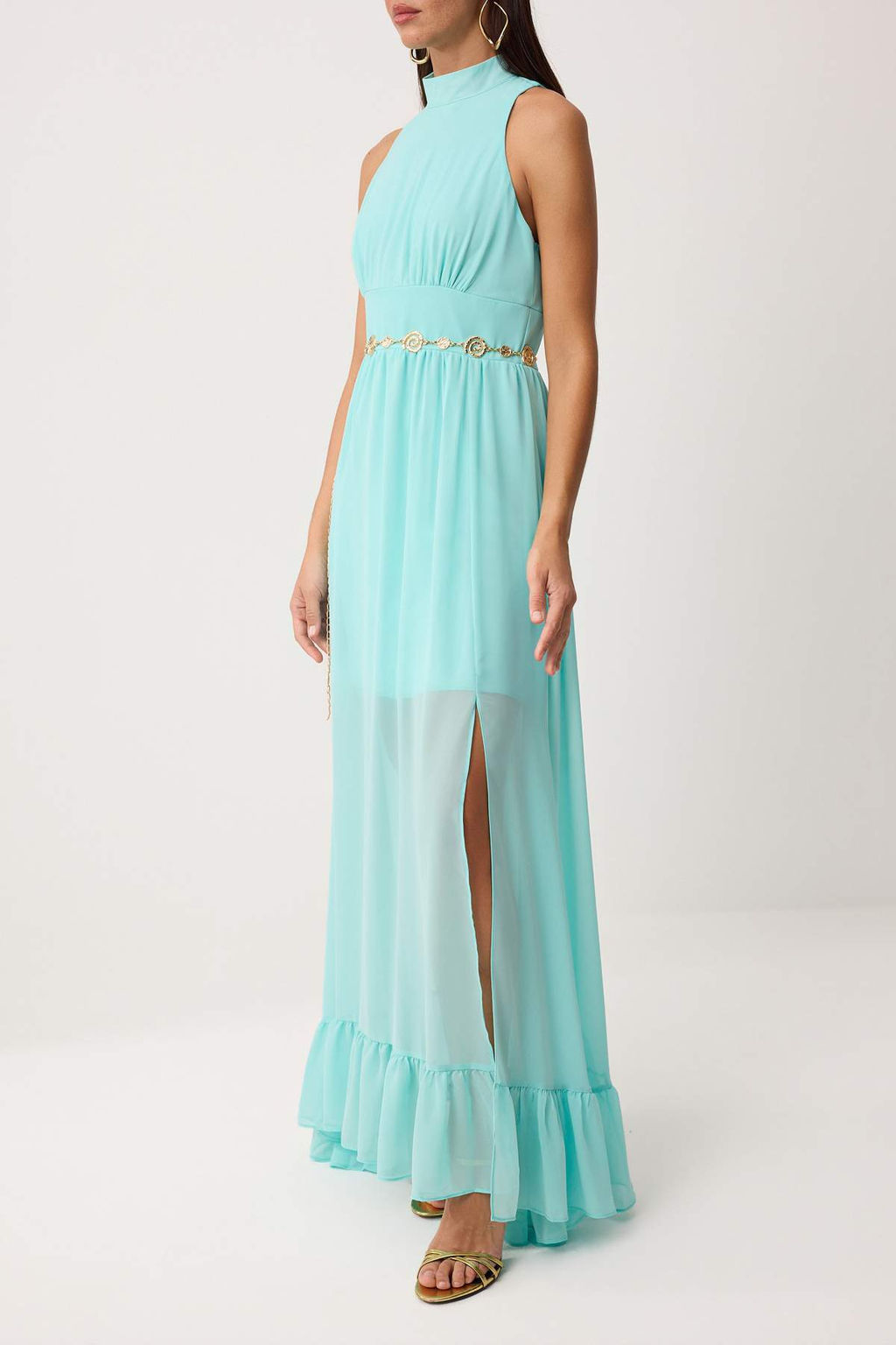 Su Yesil Dokuma Sifon Astarl? Kemer Detayl? Maxi Abiye & Mezuniyet Elbisesi TPRSS26AE00044 - Trendyolmilla фото 3
