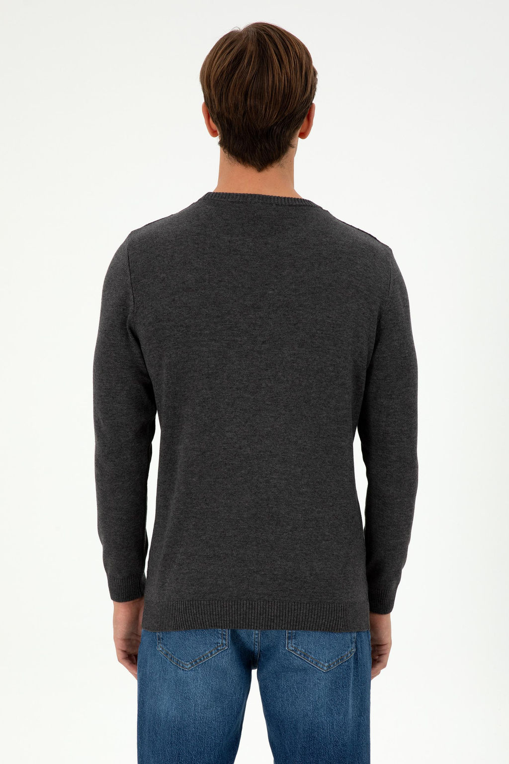 Erkek Slim Fit Bisiklet Yaka Antrasit Melanj Kazak - U.s. polo assn фото 5