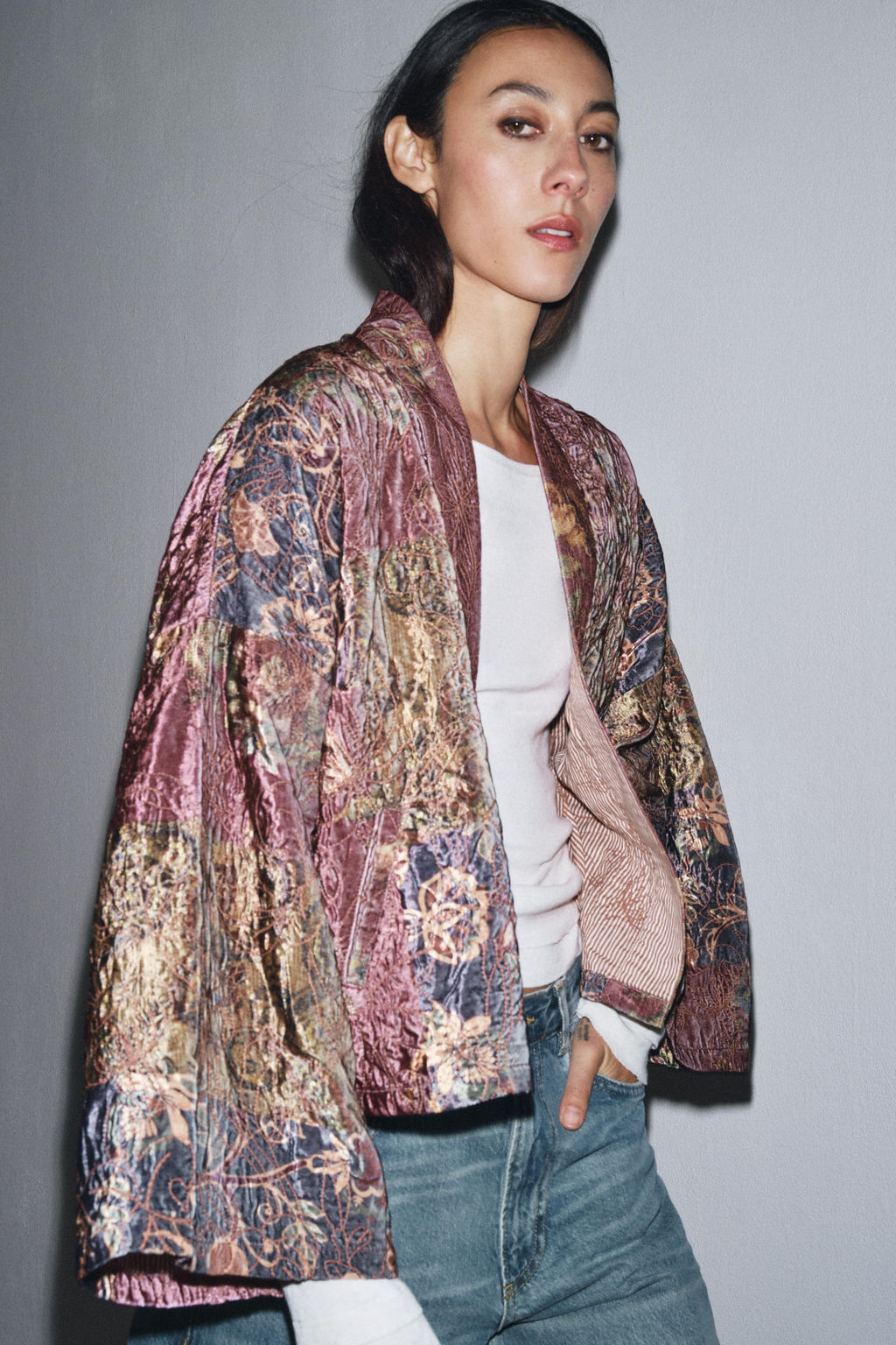 FLORAL PRINT VELVET KIMONO - Zara фото 2