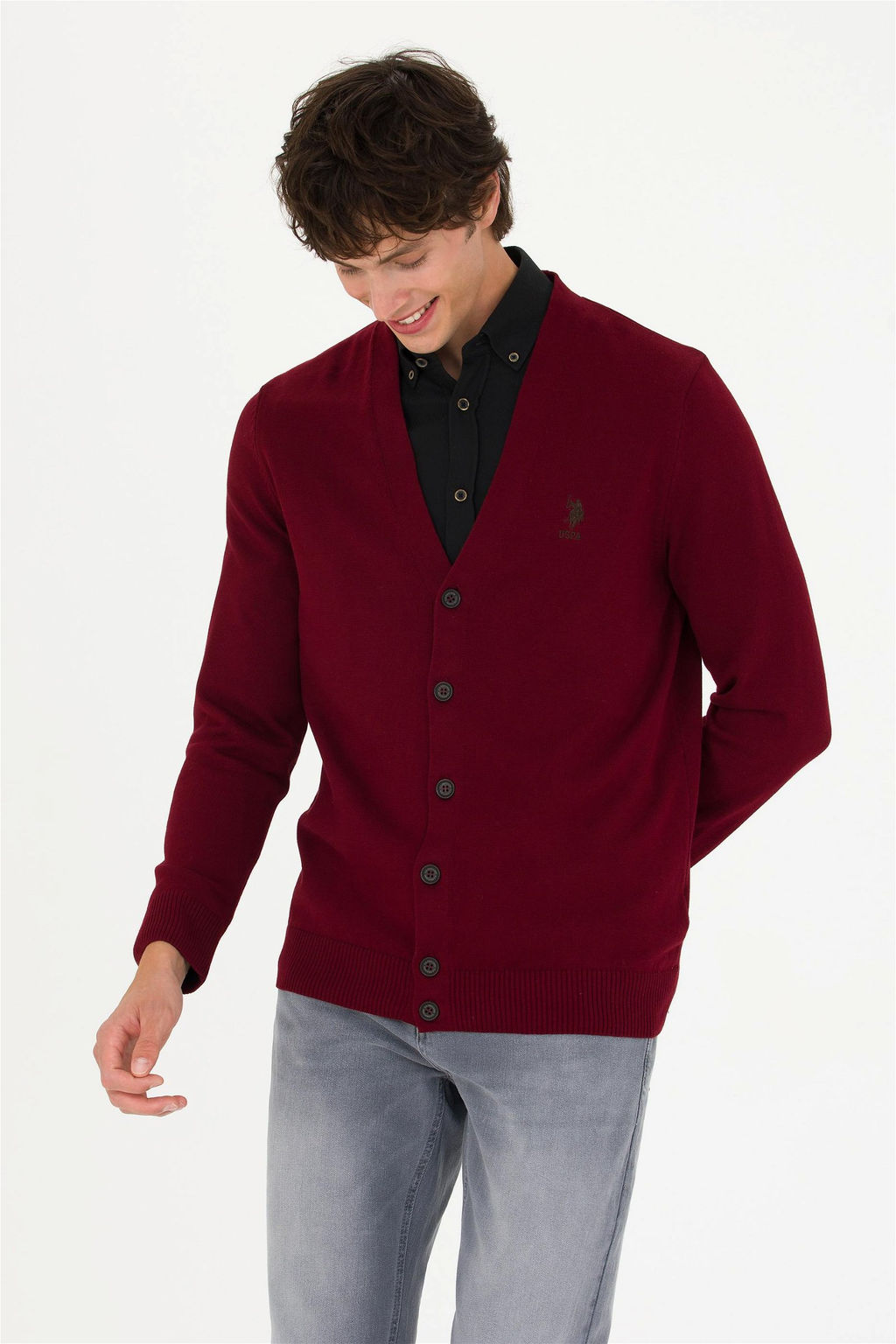 U. S. Polo Assn Мужской бордовый базовый трикотажный кардиган - U.s. polo assn фото 3