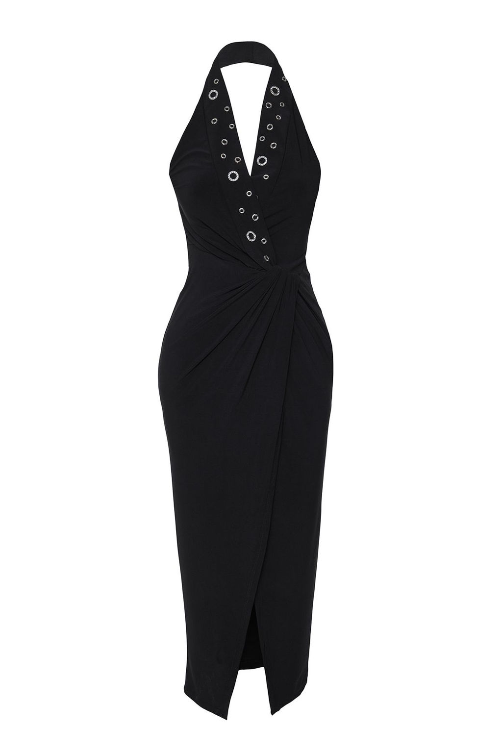 TRENDYOLMILLA Siyah Kruvaze Yaka Aksesuar Detayl? Orme Midi Elbise TPRSS25EL00052