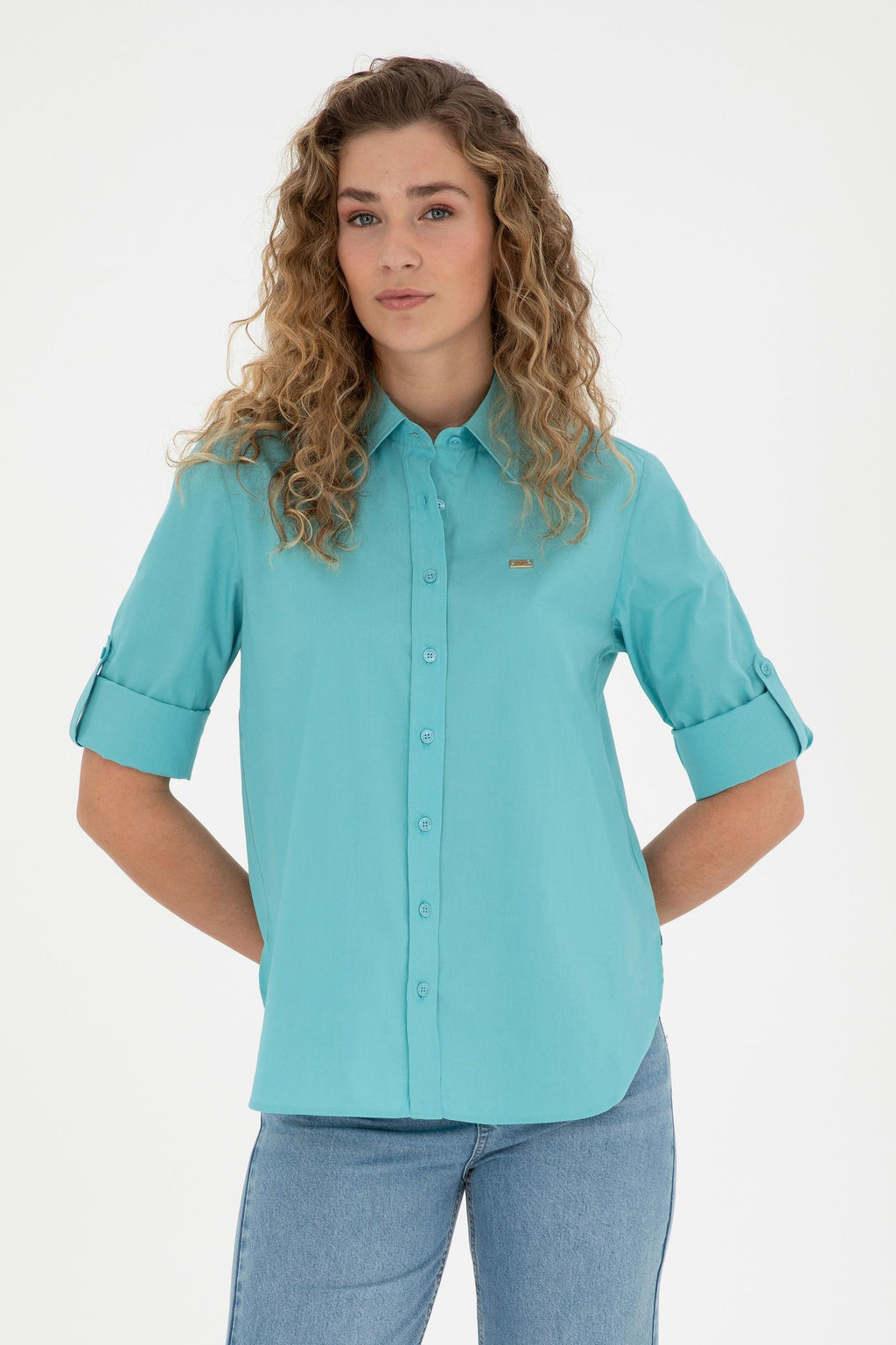 Рубашка U. S. Polo Assn женская с длинным рукавом мятная хлопок - U.s. polo assn фото 8