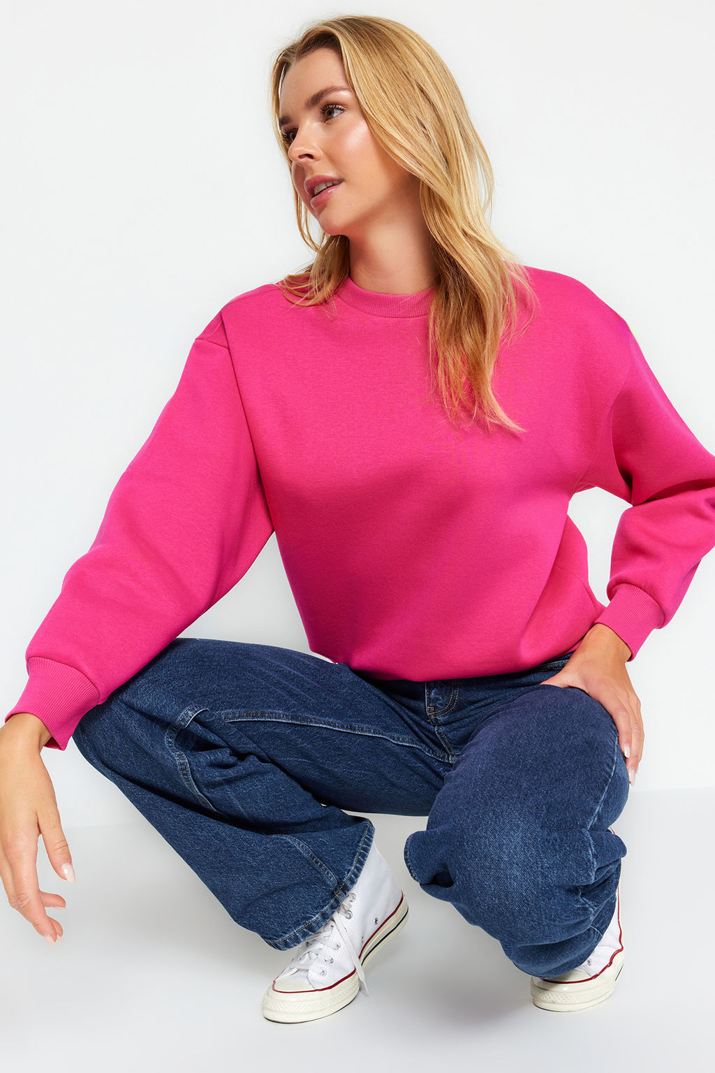 Fusya Kal?n Ici Polarl? Regular/Normal Kal?p Bisiklet Yaka Basic Orme Sweatshirt TWOAW24SW00101