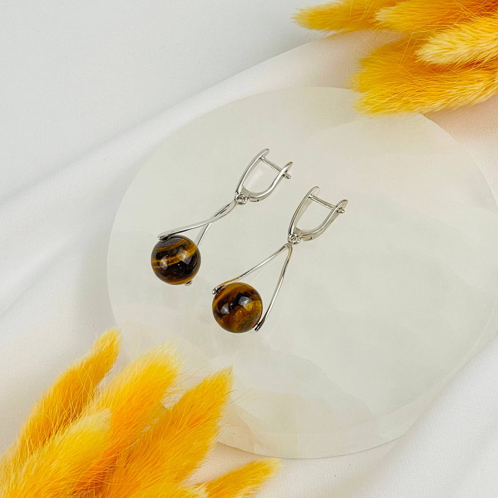 Серьги длинные из Тигрового глаза - Радуга самоцветов фото 2