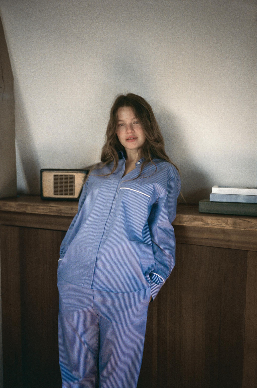 CONTRAST STRIPED PYJAMA SHIRT