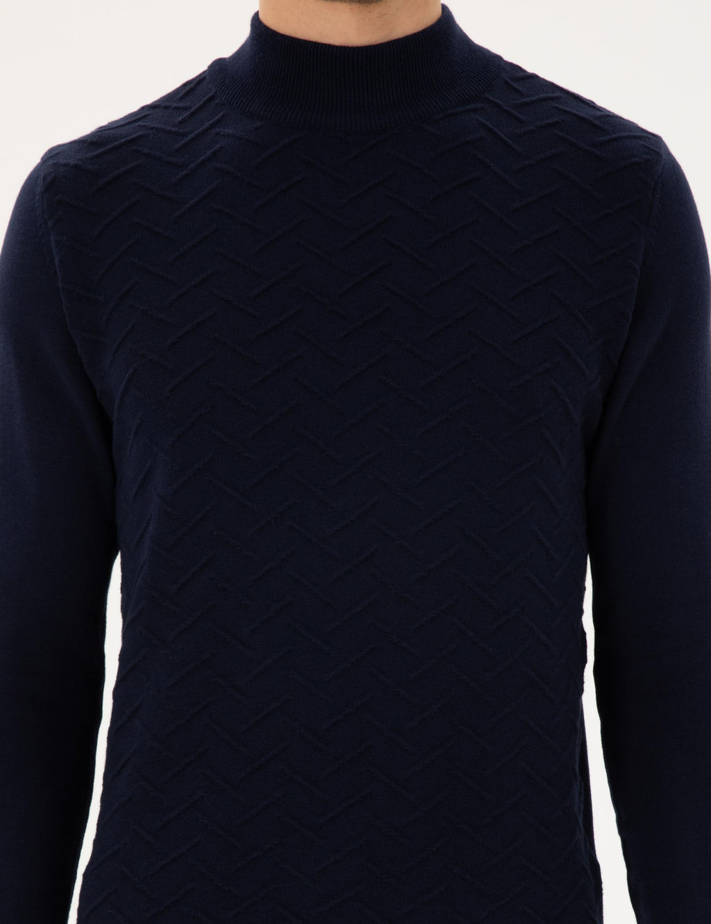 Lacivert Slim Fit Yar_m Bal_k__ Yaka Triko Kazak - Pierre cardin фото 6