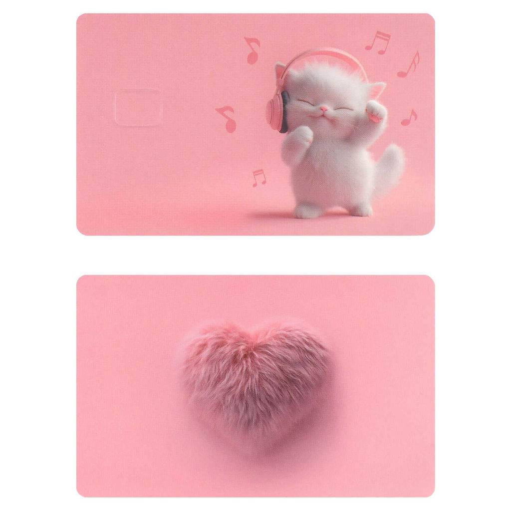 Наклейки на банковскую карту, арт. 71705 / 200 КОТЁНОК МЕЛОМАН (2 шт. в наборе, материал наклеек: ПВХ; цвет: розовый, белый; декор: полноцветная печать; индивидуальная упаковка: подложка с европодвесом из мелованного картона + ПЭТ-пакет)