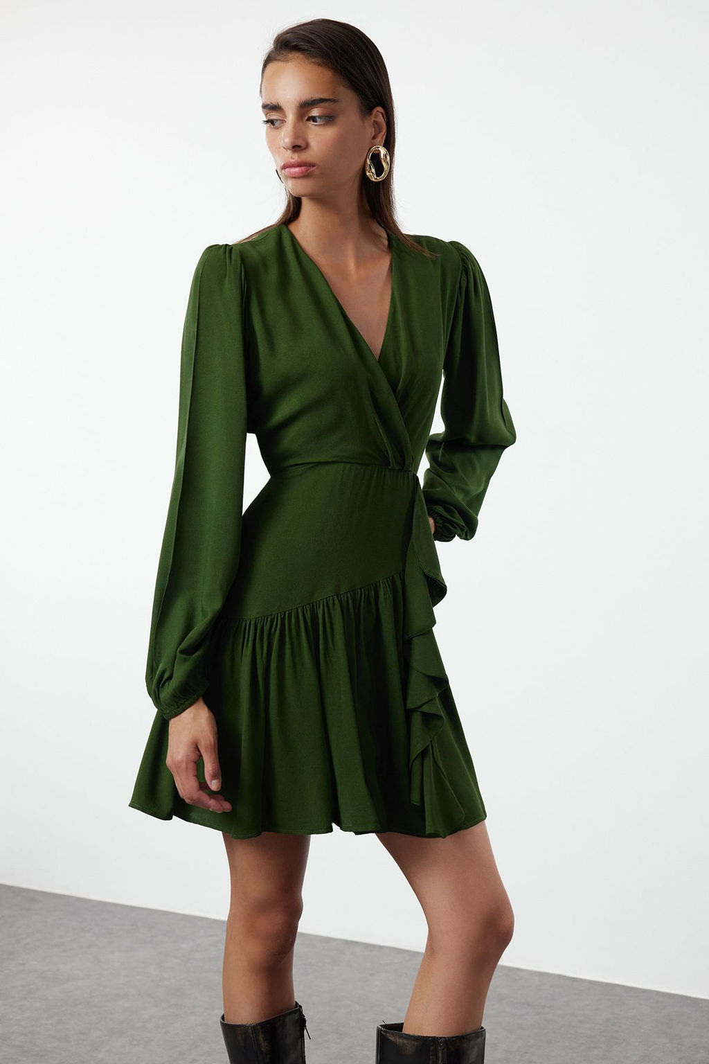 Trendyolmilla Koyu Yesil Duz Dokuma Elbise TWOAW24EL00550 фото 2