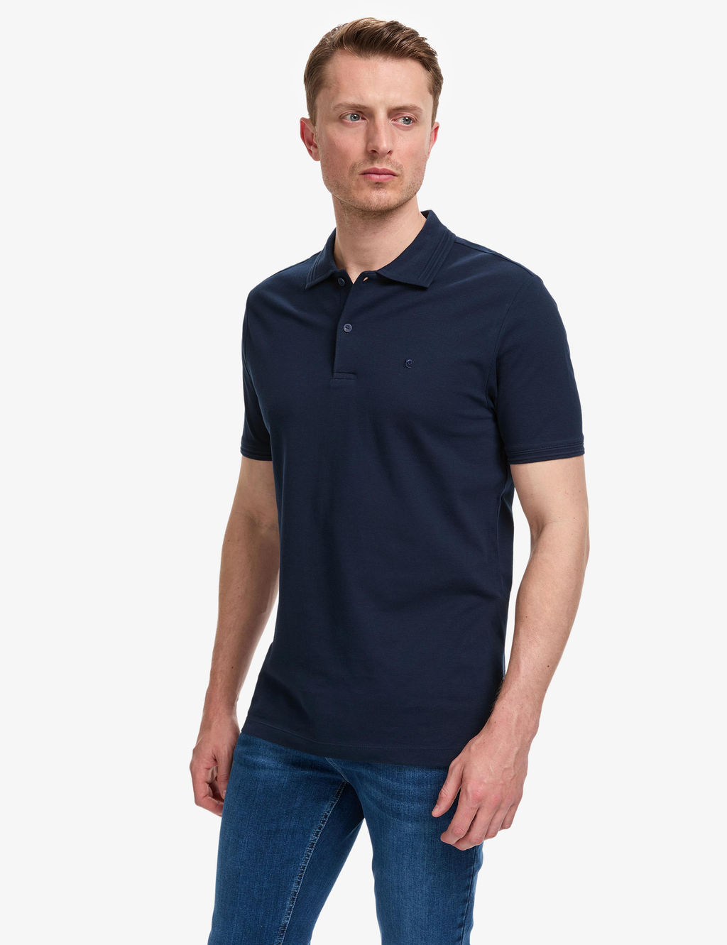 Lacivert Regular Fit %100 Pamuk K_vr_lmaz Polo Yaka Basic Ti__rt