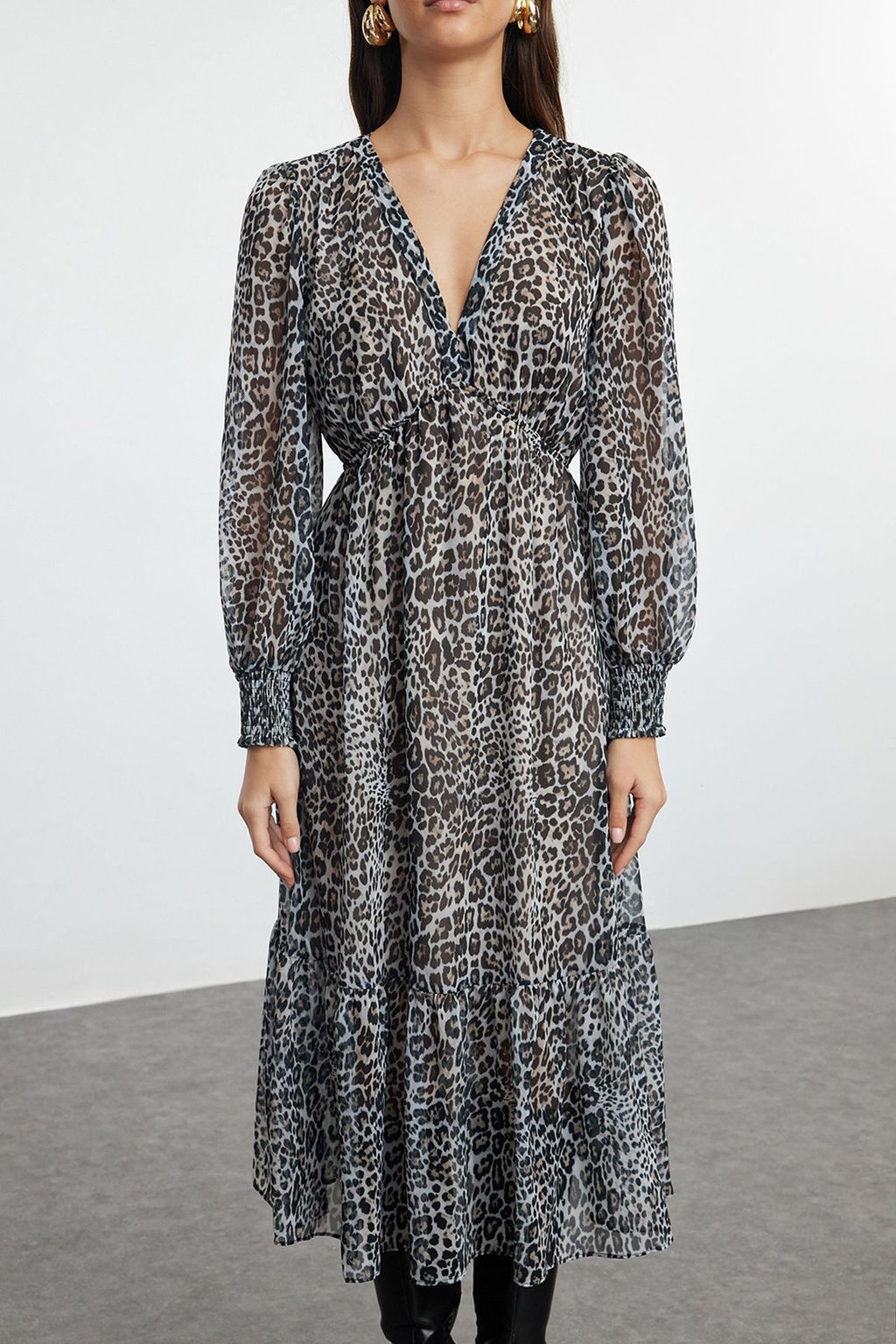 TRENDYOLMILLA Siyah Belden Ac?lan Astarl? Midi Sifon Dokuma Elbise TWOAW24EL00710  фото 14