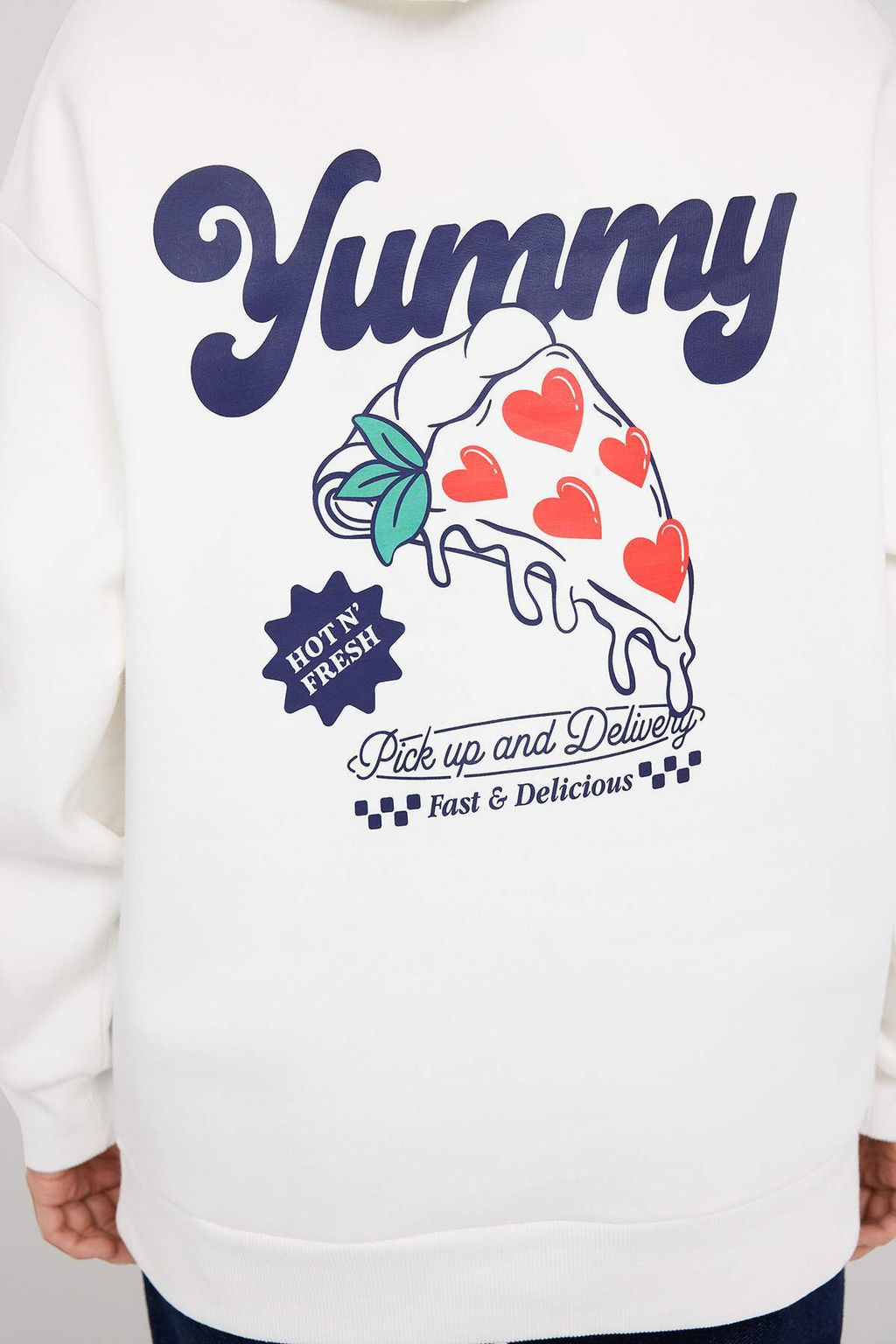 Teen Ekru S?rt Bask?l? Oversize/Genis Kal?p Kapusonlu Orme Sweatshirt TWOAW26SW00166 - Trendyolmilla фото 4