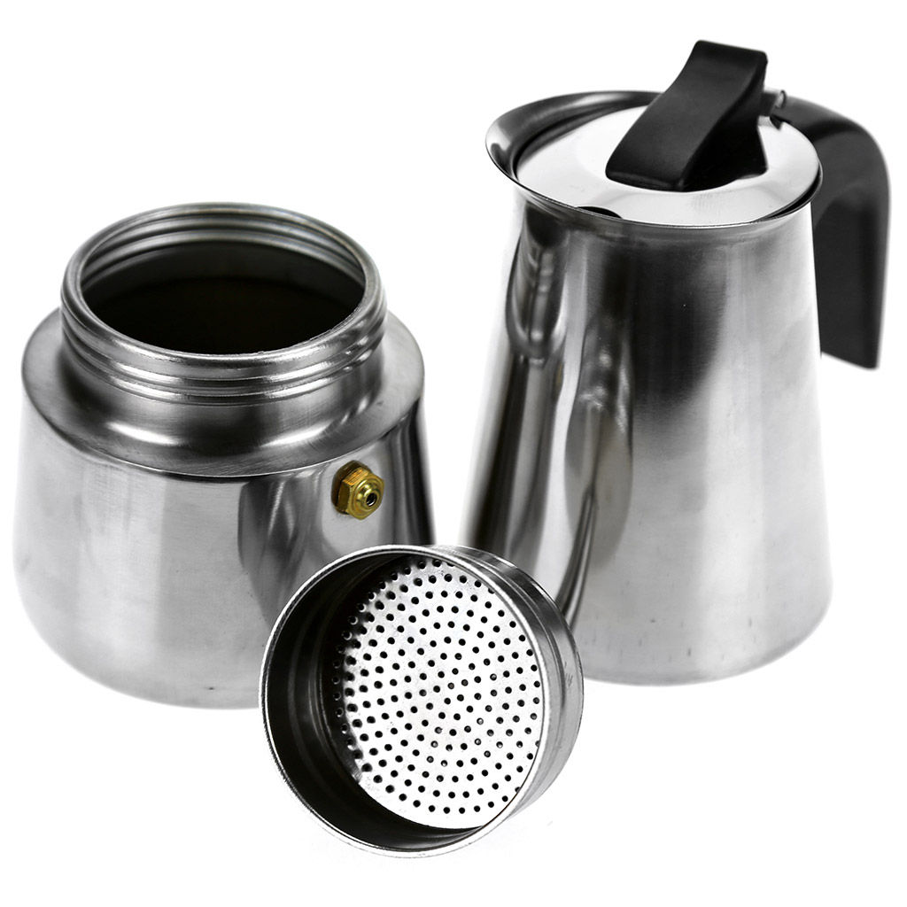 Кофеварка из нержавеющей стали, гейзерная, на 2 чашки, 170мл д8см h14,5см, бакелитовая ручка, подарочная коробка (Китай) - Домашняя мода фото 2